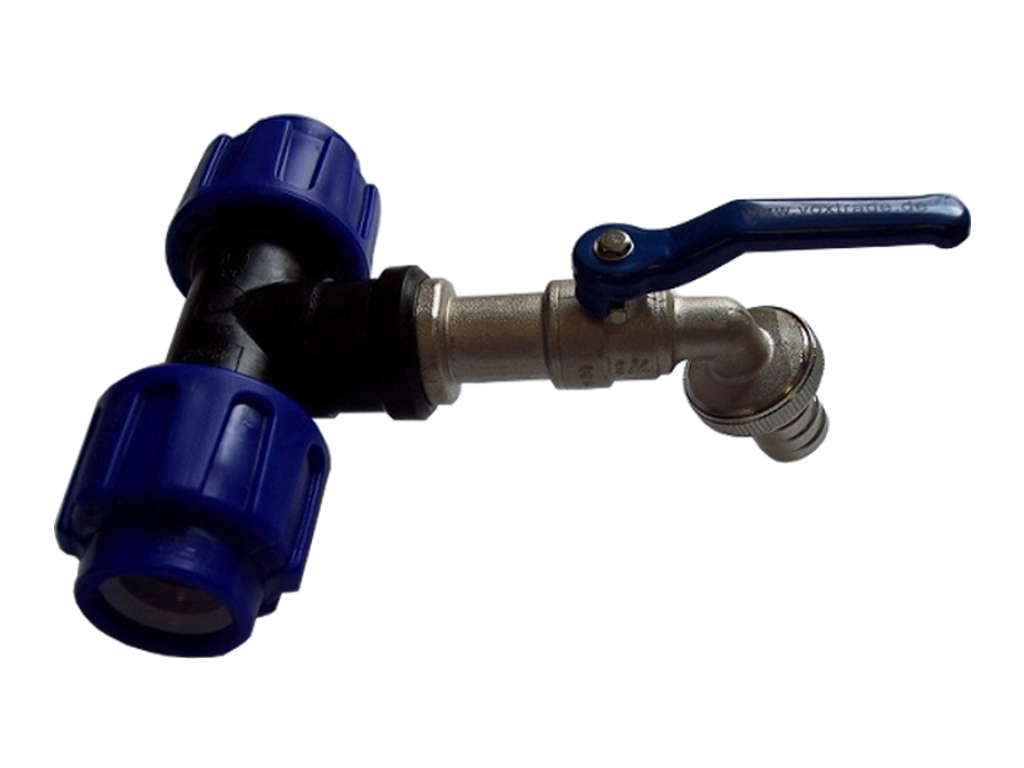 Produktbild von VOXTRADE Wandscheibe Mit Kugelhahn - 20mm PE Für 1/2 Zoll Auslauf